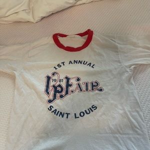White Tee with red neckline and sleeve stitch